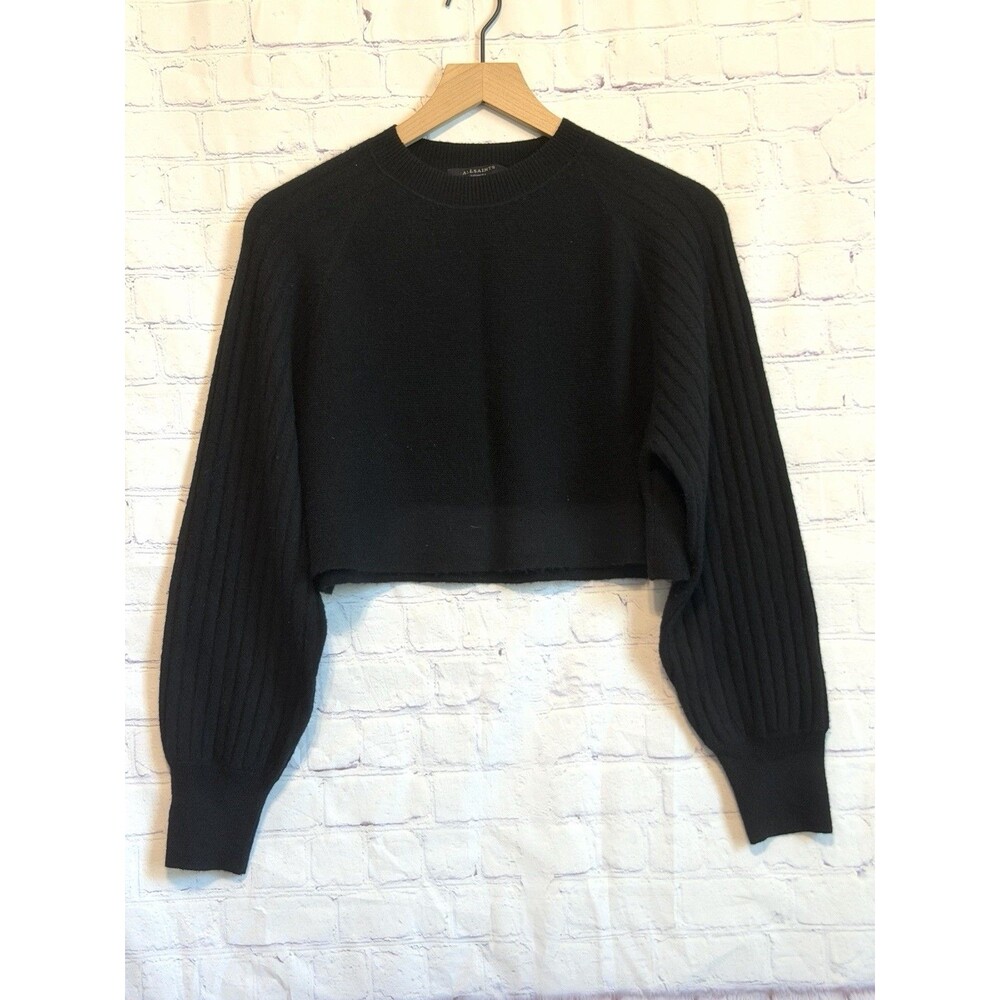 ALLSAINTS Lock Black Cropped Alpaca Wool Blend Ribbed Sleeve Sweater Jumper M